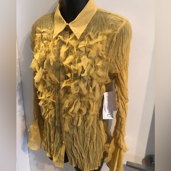 DRESS U by SHARON Tops - 5/$20 DRESS U by SHARON M Gold Crinkle and feathery stretchy blouse